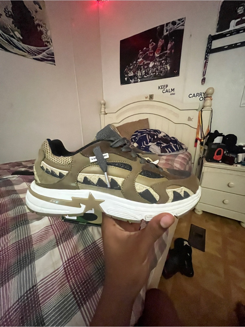 Bape Sharksta Men's Olive Brown Camo Low-Top Sneakers